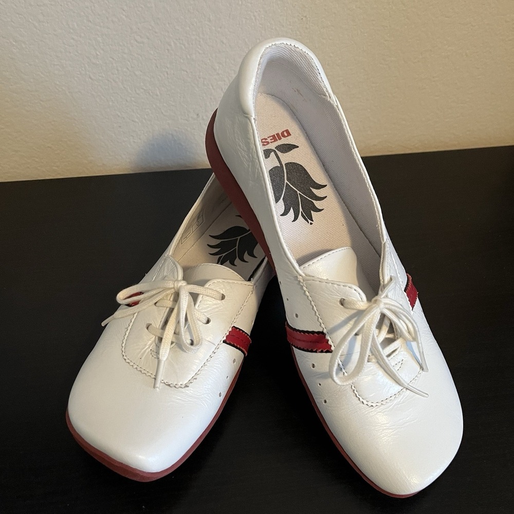 VTG 90s Y2K Diesel Leather Ballet Flats Sneakerinas Women's 7.5 White Sporty